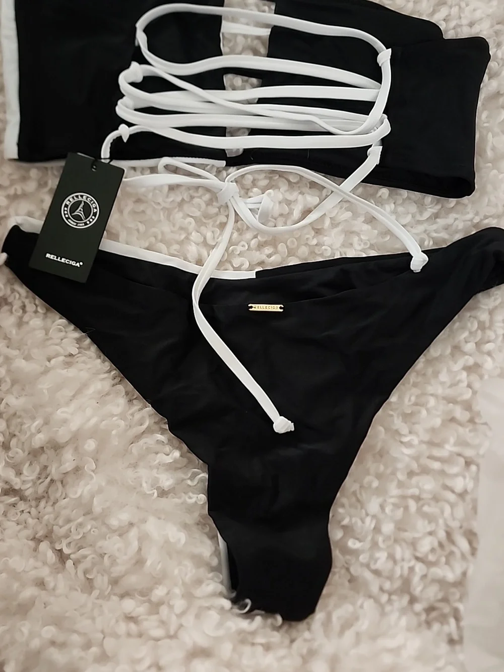 Black & White Strapless Colorblock Bikini - Size Medium. nwt - Picture 2 of 5